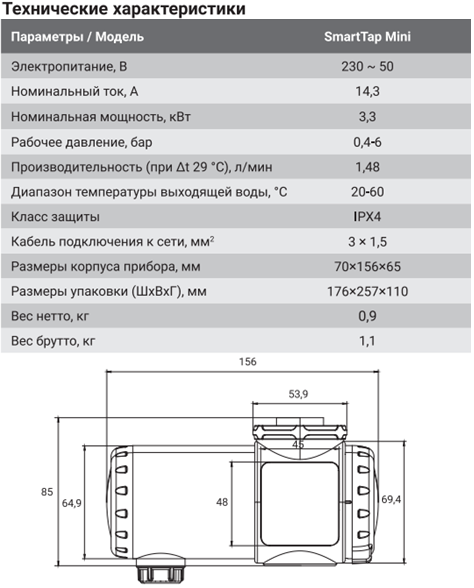 SMARTTAP Zanussi mini техническая характеристика