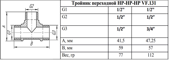 Тройник наружная резьба Valfex 131