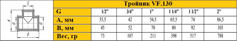 Тройник вн-вн-вн Valfex VF.130