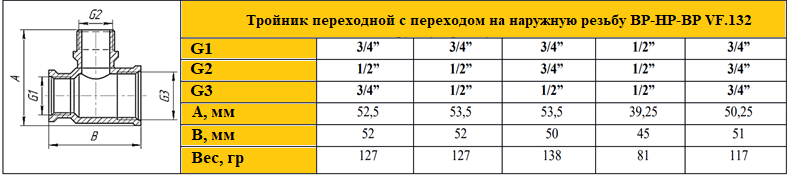 Тройник с переходом на наружную резьбу Valfex VF.132