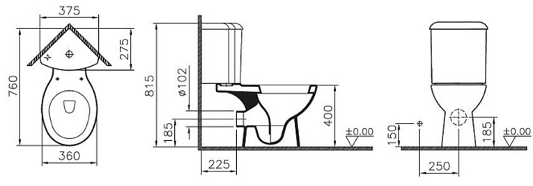 унитаза Arkitekt 9754B003-7200 размер